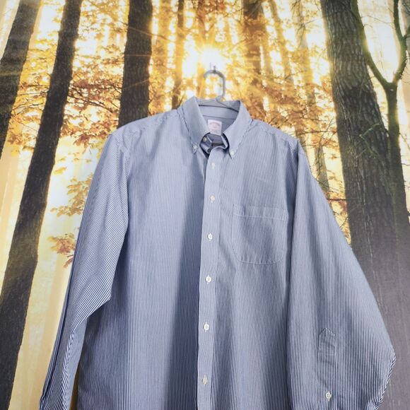 Brooks Brothers NON IRON Blue Button Down Shirt Long Sleeve Mens 17 - 4/5 - Picture 5 of 9